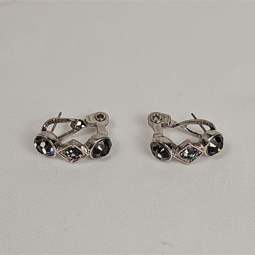 Vintage Monet Pierced Earrings Smoky Gray Rhinestone Silver Tone